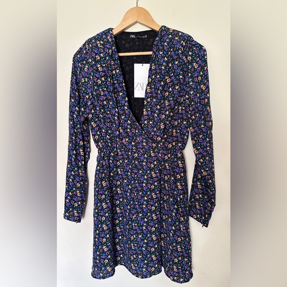 Zara Mini Dress | Boho Floral Print | Women’s XS | Shoulder Pads | Long Sleeve - Picture 8 of 11